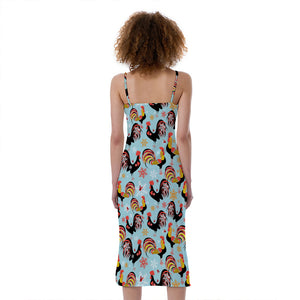 Rooster And Snowflake Pattern Print Slim Fit Midi Cami Dress