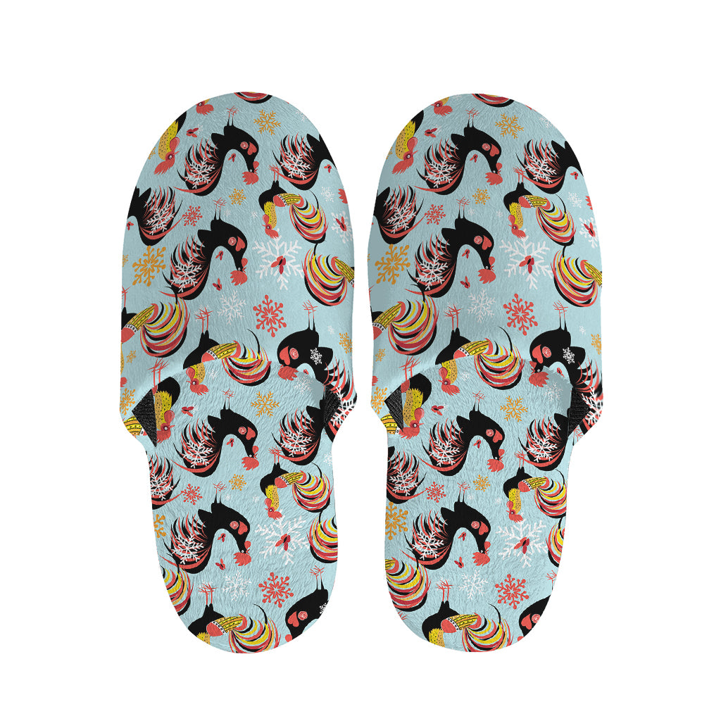 Rooster And Snowflake Pattern Print Slippers