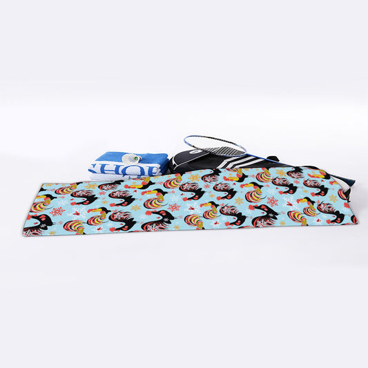 Rooster And Snowflake Pattern Print Sports Towel