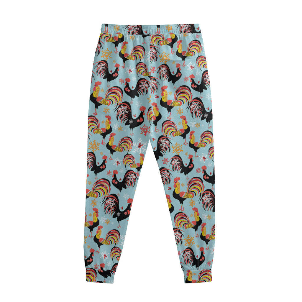 Rooster And Snowflake Pattern Print Sweatpants