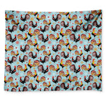 Rooster And Snowflake Pattern Print Tapestry
