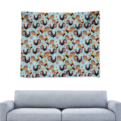 Rooster And Snowflake Pattern Print Tapestry