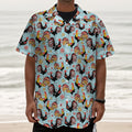 Rooster And Snowflake Pattern Print Textured Short Sleeve Shirt