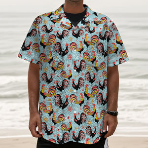 Rooster And Snowflake Pattern Print Textured Short Sleeve Shirt