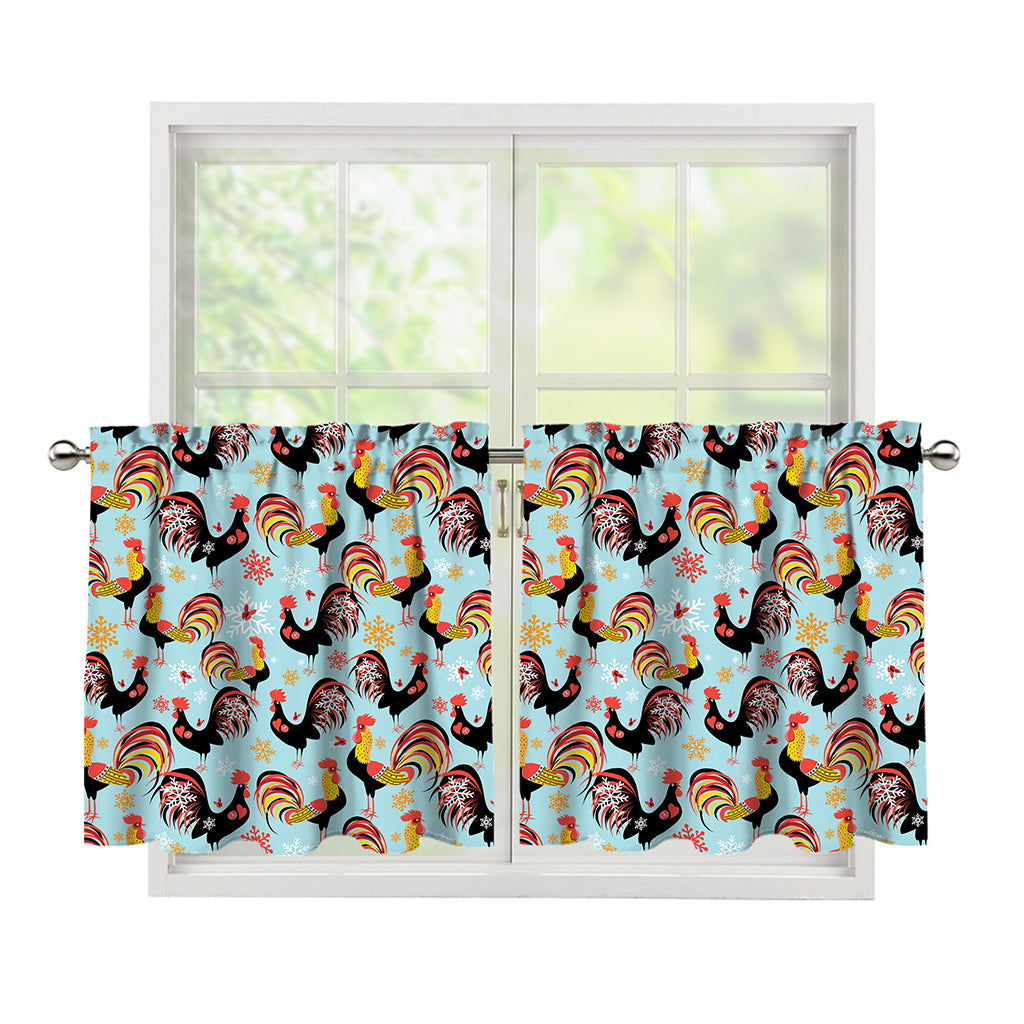 Rooster And Snowflake Pattern Print Tier Curtains