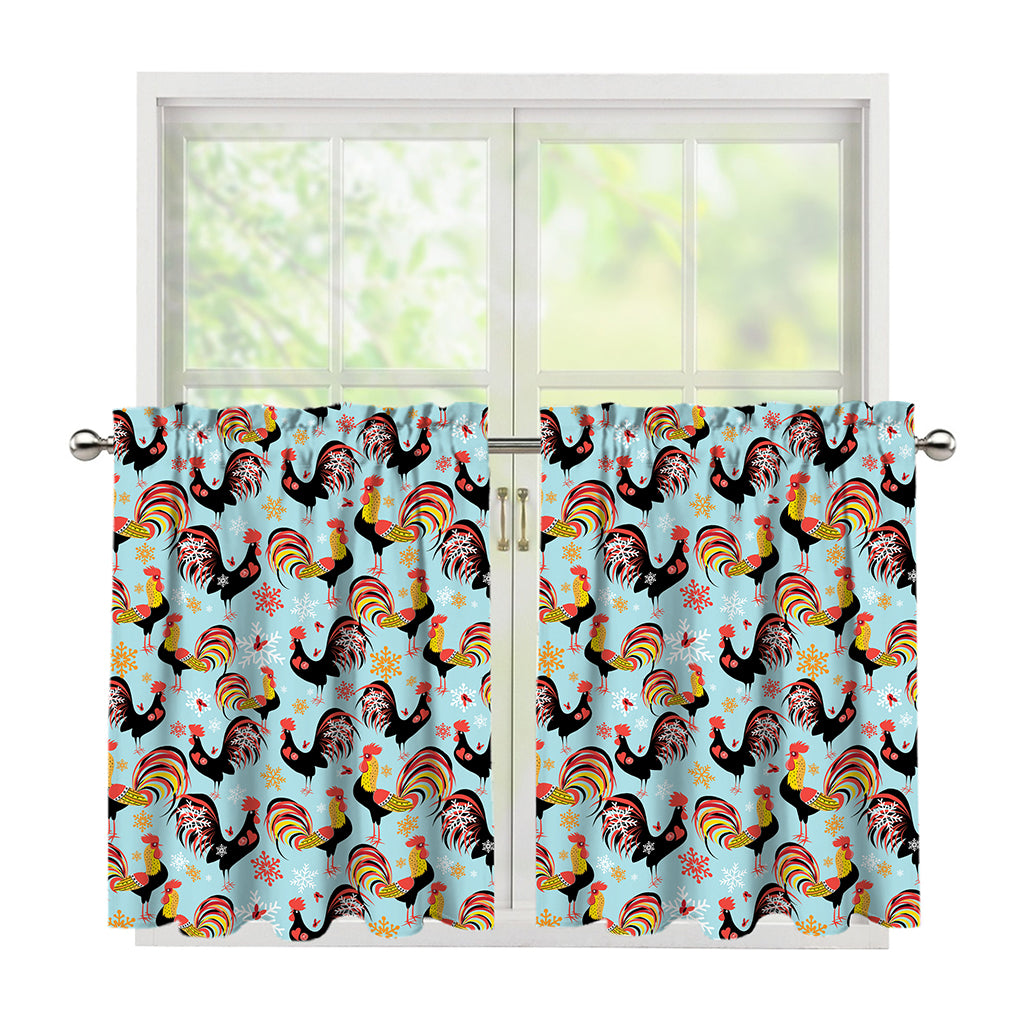 Rooster And Snowflake Pattern Print Tier Curtains