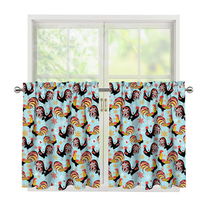 Rooster And Snowflake Pattern Print Tier Curtains