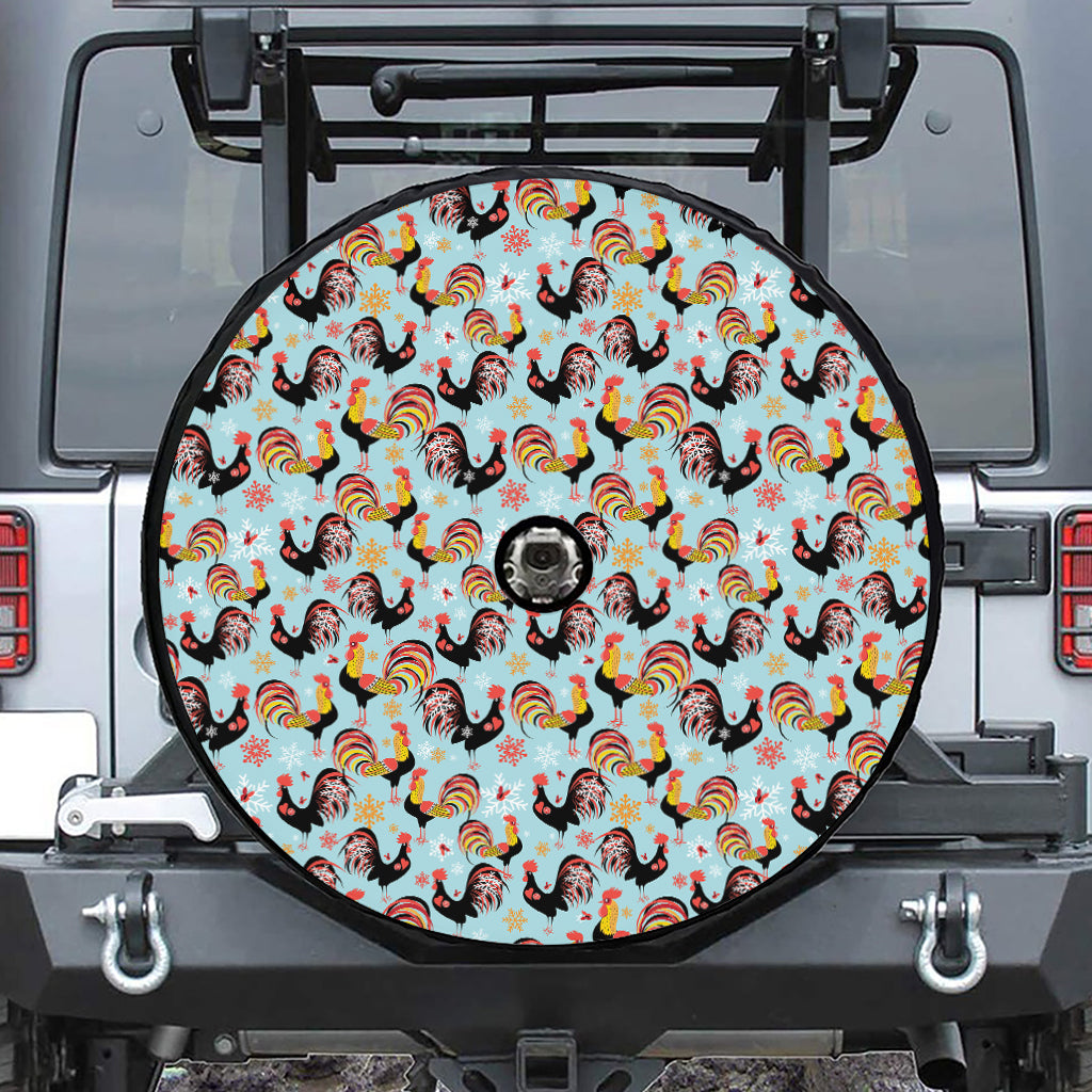 Rooster And Snowflake Pattern Print Tire Cover With Camera Hole