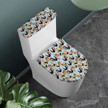 Rooster And Snowflake Pattern Print Toilet Lid And Tank Cover Set