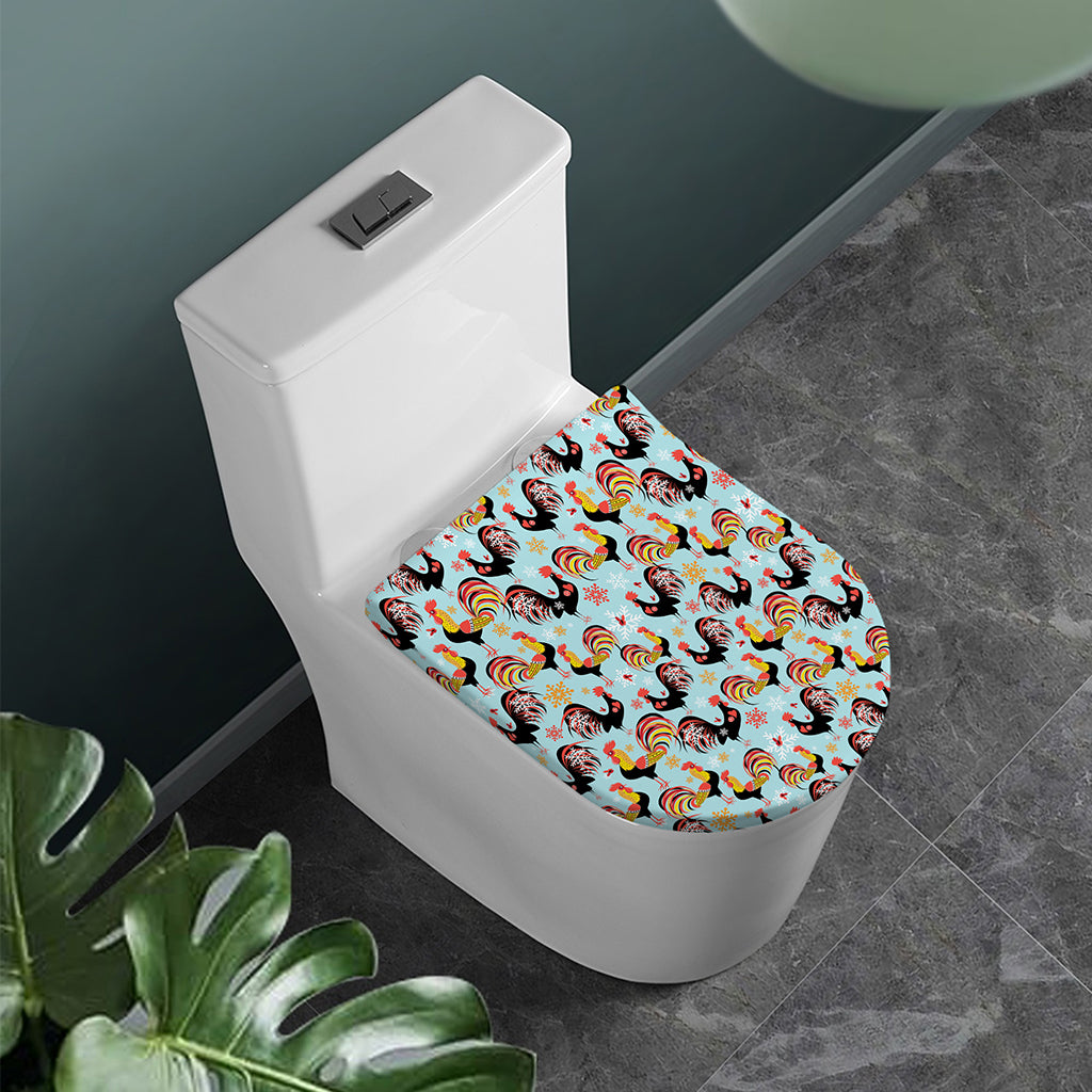 Rooster And Snowflake Pattern Print Toilet Lid Cover