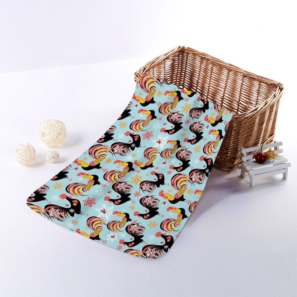 Rooster And Snowflake Pattern Print Towel