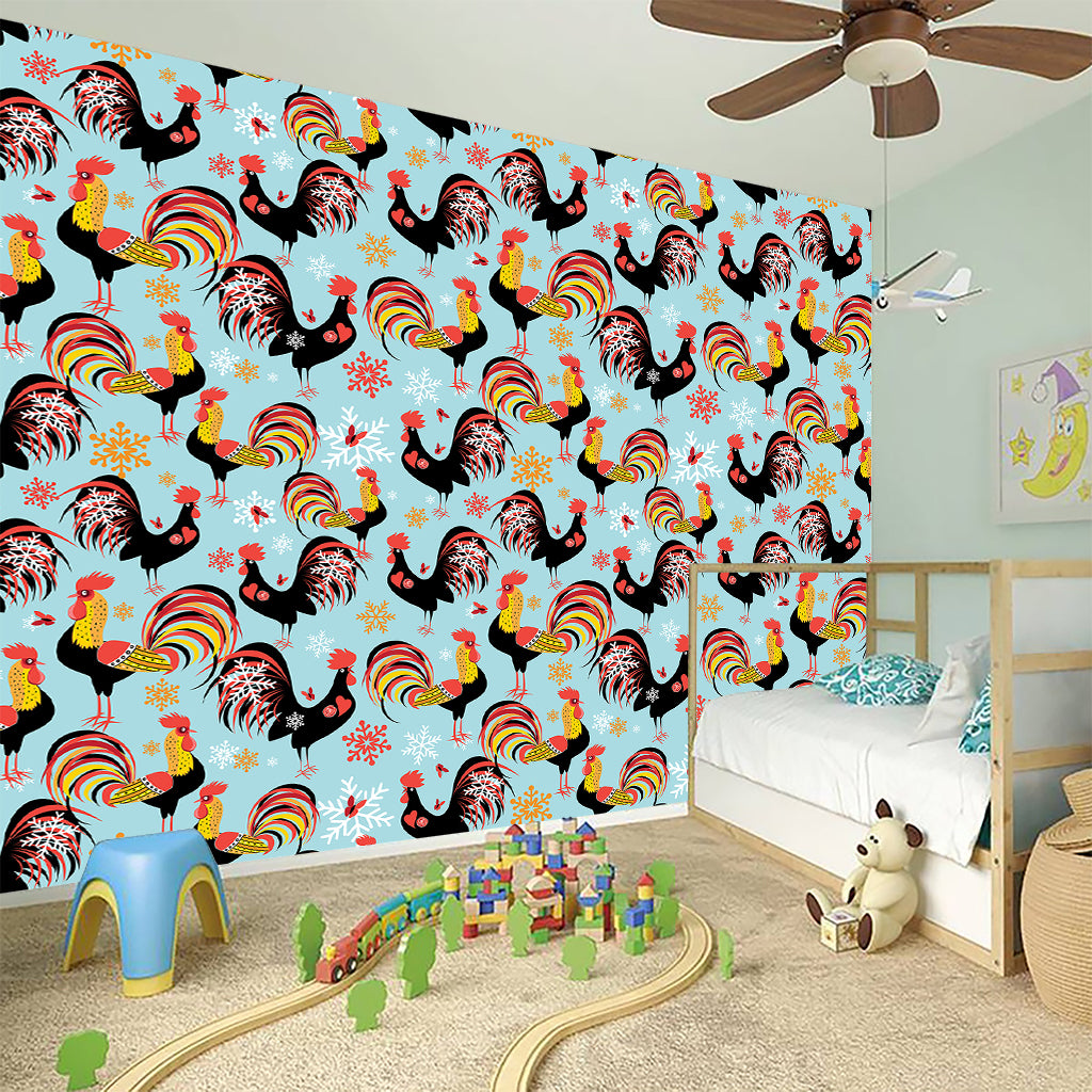 Rooster And Snowflake Pattern Print Wall Sticker