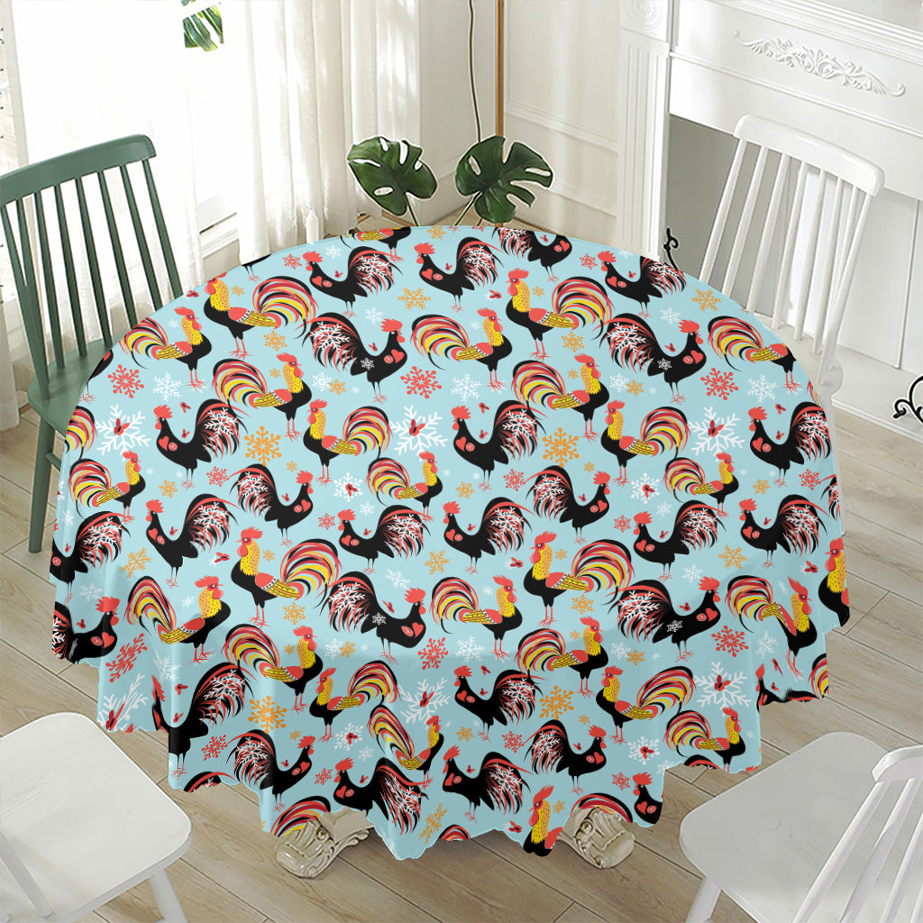 Rooster And Snowflake Pattern Print Waterproof Round Tablecloth