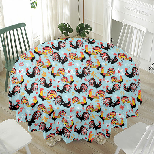 Rooster And Snowflake Pattern Print Waterproof Round Tablecloth