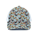 Rooster And Snowflake Pattern Print White Mesh Trucker Hat