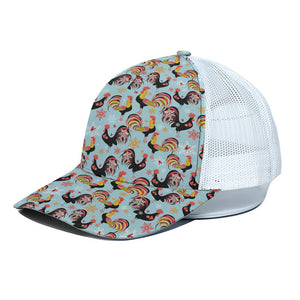 Rooster And Snowflake Pattern Print White Mesh Trucker Cap