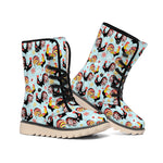 Rooster And Snowflake Pattern Print Winter Boots