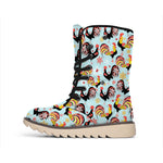 Rooster And Snowflake Pattern Print Winter Boots