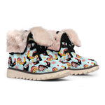 Rooster And Snowflake Pattern Print Winter Boots