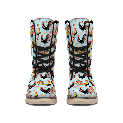 Rooster And Snowflake Pattern Print Winter Boots