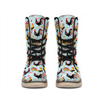 Rooster And Snowflake Pattern Print Winter Boots