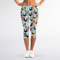Rooster And Snowflake Pattern Print Women's Capri Leggings