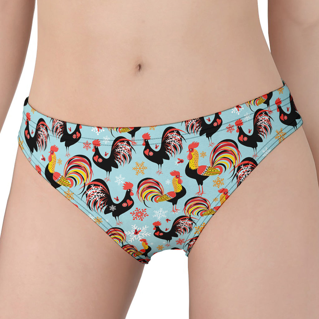 Rooster And Snowflake Pattern Print Women's Panties