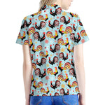 Rooster And Snowflake Pattern Print Women's Polo Shirt