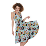 Rooster And Snowflake Pattern Print Women's Sleeveless Dress
