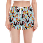 Rooster And Snowflake Pattern Print Women's Split Running Shorts