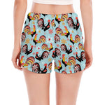 Rooster And Snowflake Pattern Print Women's Split Running Shorts
