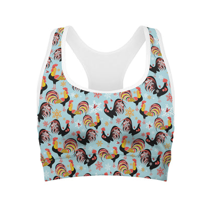 Rooster And Snowflake Pattern Print Women's Sports Bra