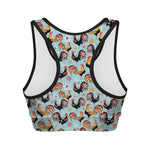 Rooster And Snowflake Pattern Print Women's Sports Bra