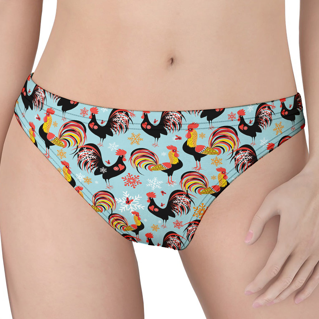 Rooster And Snowflake Pattern Print Women's Thong