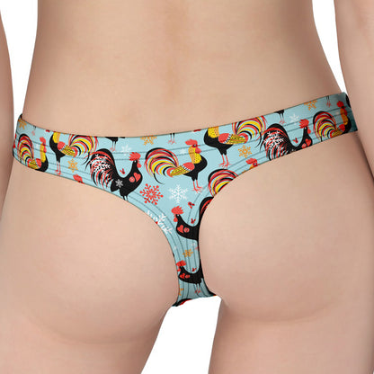 Rooster And Snowflake Pattern Print Women's Thong