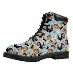 Rooster And Snowflake Pattern Print Work Boots