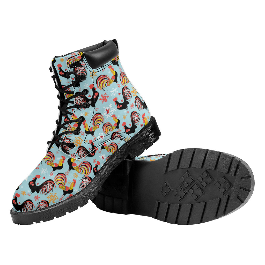 Rooster And Snowflake Pattern Print Work Boots