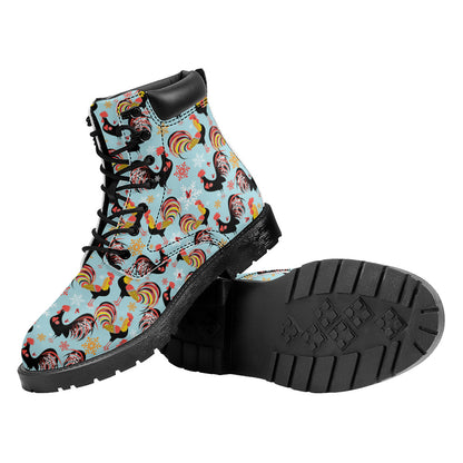 Rooster And Snowflake Pattern Print Work Boots
