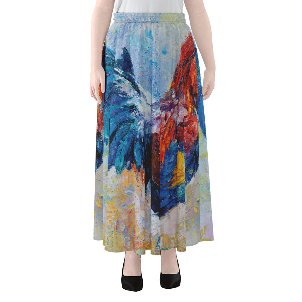 Rooster Painting Print Chiffon Maxi Skirt