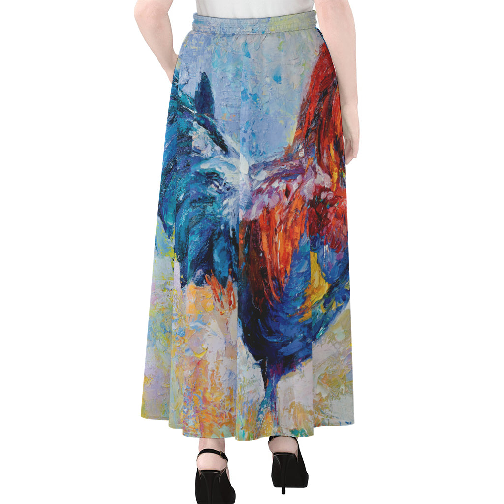 Rooster Painting Print Chiffon Maxi Skirt