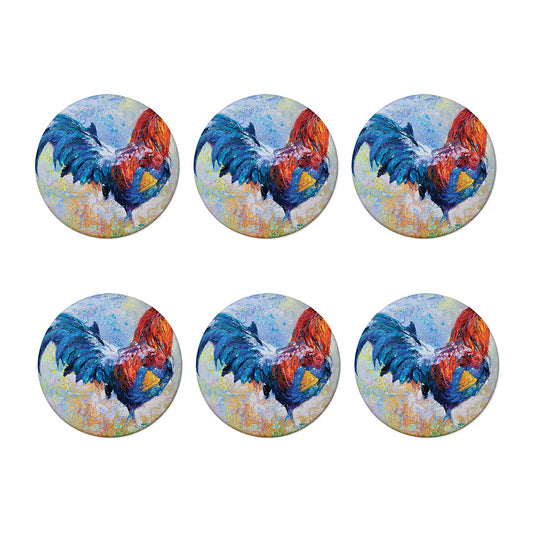 Rooster Painting Print Coaster Set
