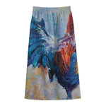 Rooster Painting Print Cotton Front Slit Maxi Skirt