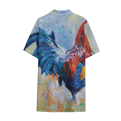 Rooster Painting Print Cotton Hawaiian Shirt
