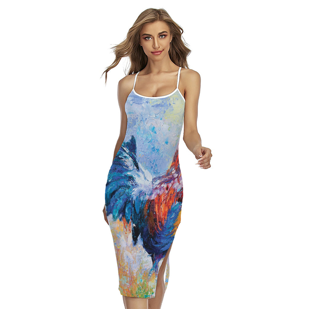 Rooster Painting Print Cross Back Cami Dress