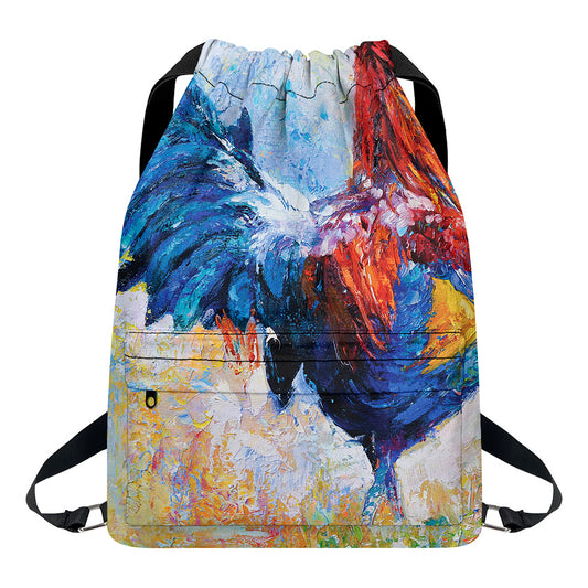Rooster Painting Print Drawstring Backpack