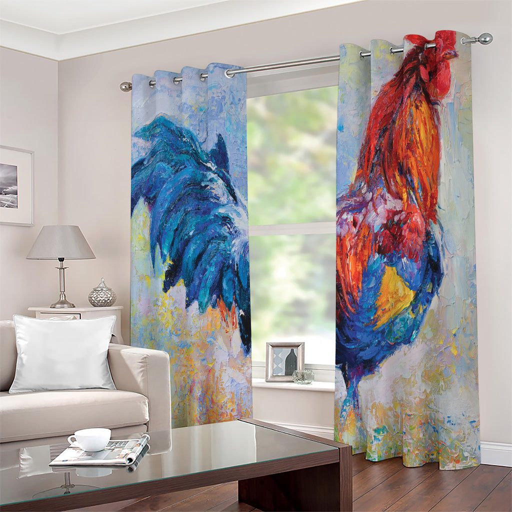 Rooster Painting Print Extra Wide Grommet Curtains