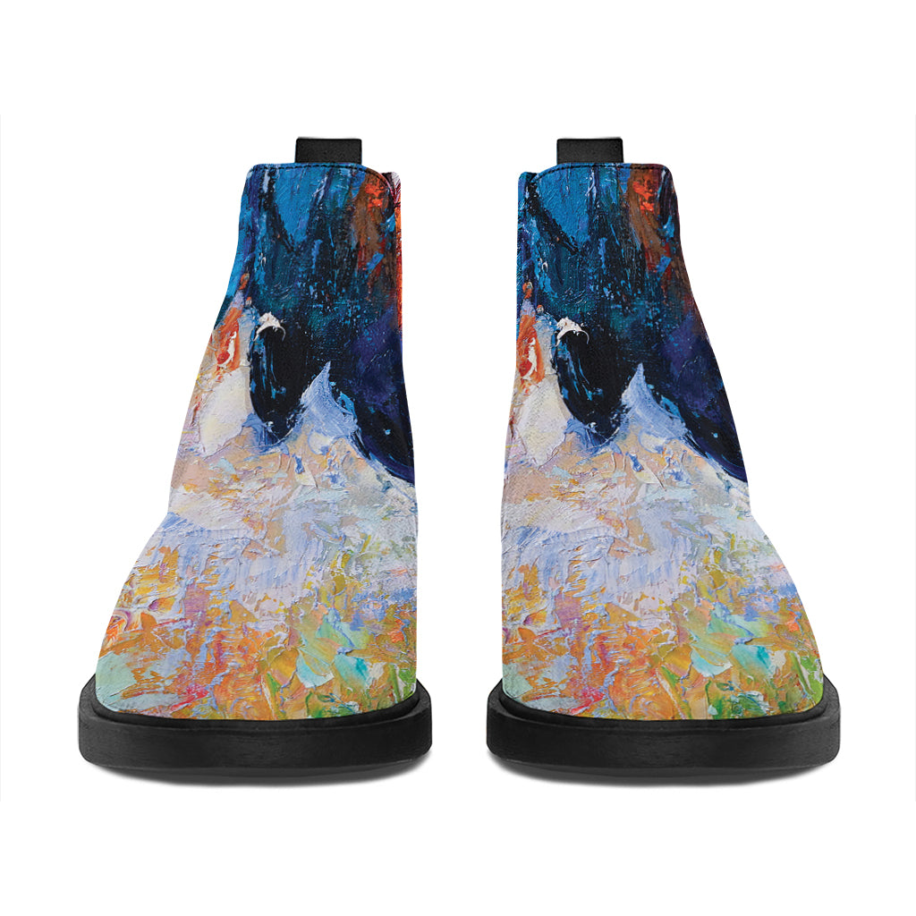 Rooster Painting Print Flat Ankle Boots