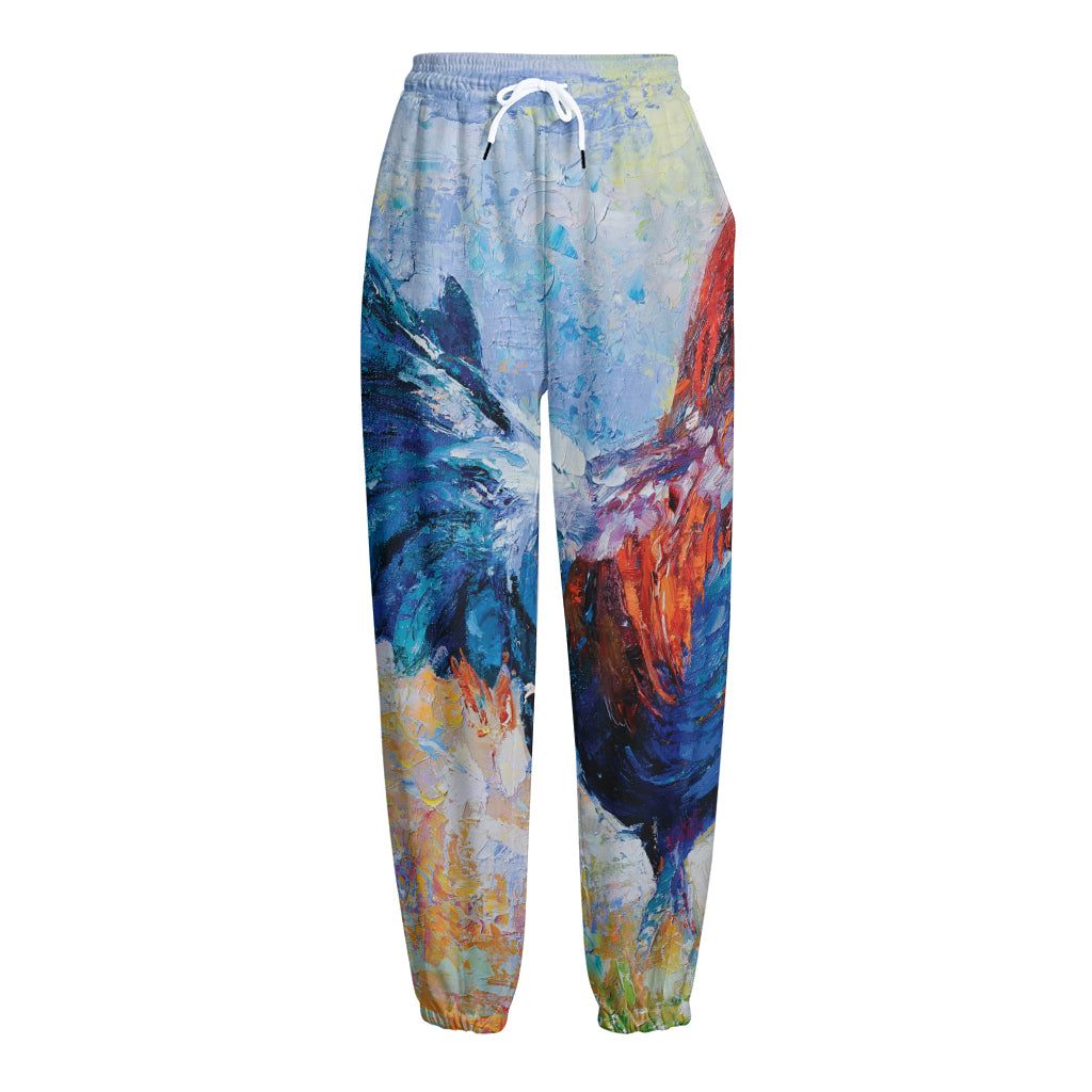 Rooster Painting Print Fleece Lined Knit Pants