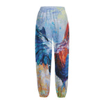 Rooster Painting Print Fleece Lined Knit Pants