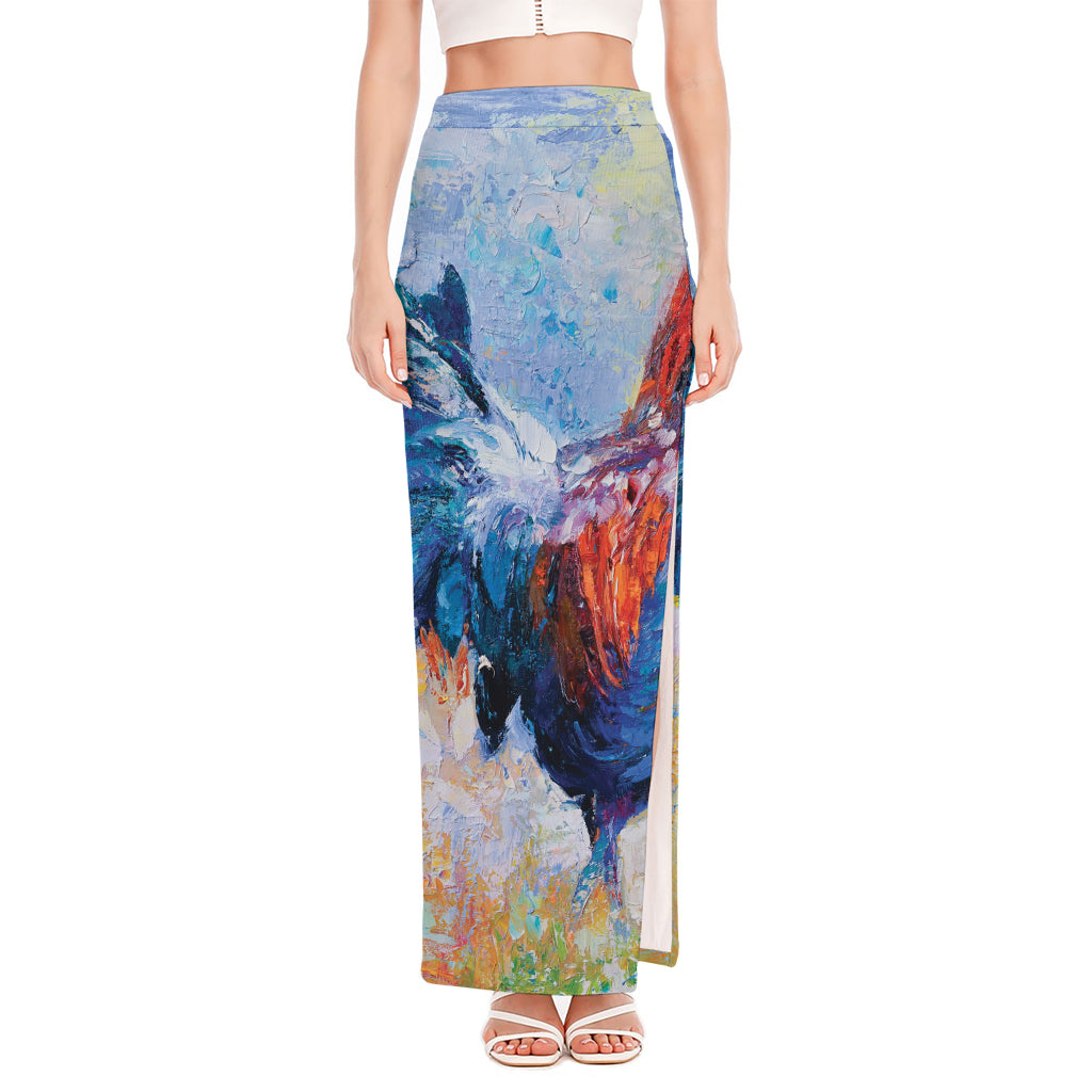 Rooster Painting Print High Slit Maxi Skirt